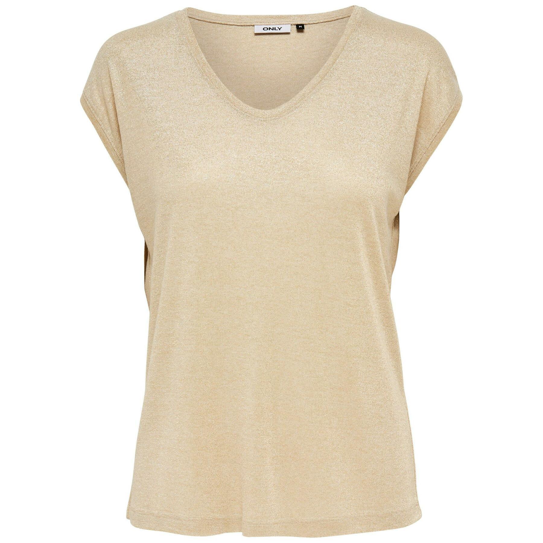 Camiseta de mujer Only Silvery manches courtes col V lurex