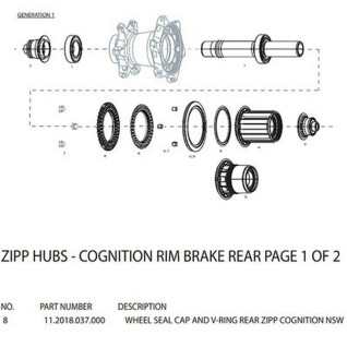 Cuerpo de la rueda libre Zipp Seal Cap And V-Ring Rear Cognition Nsw